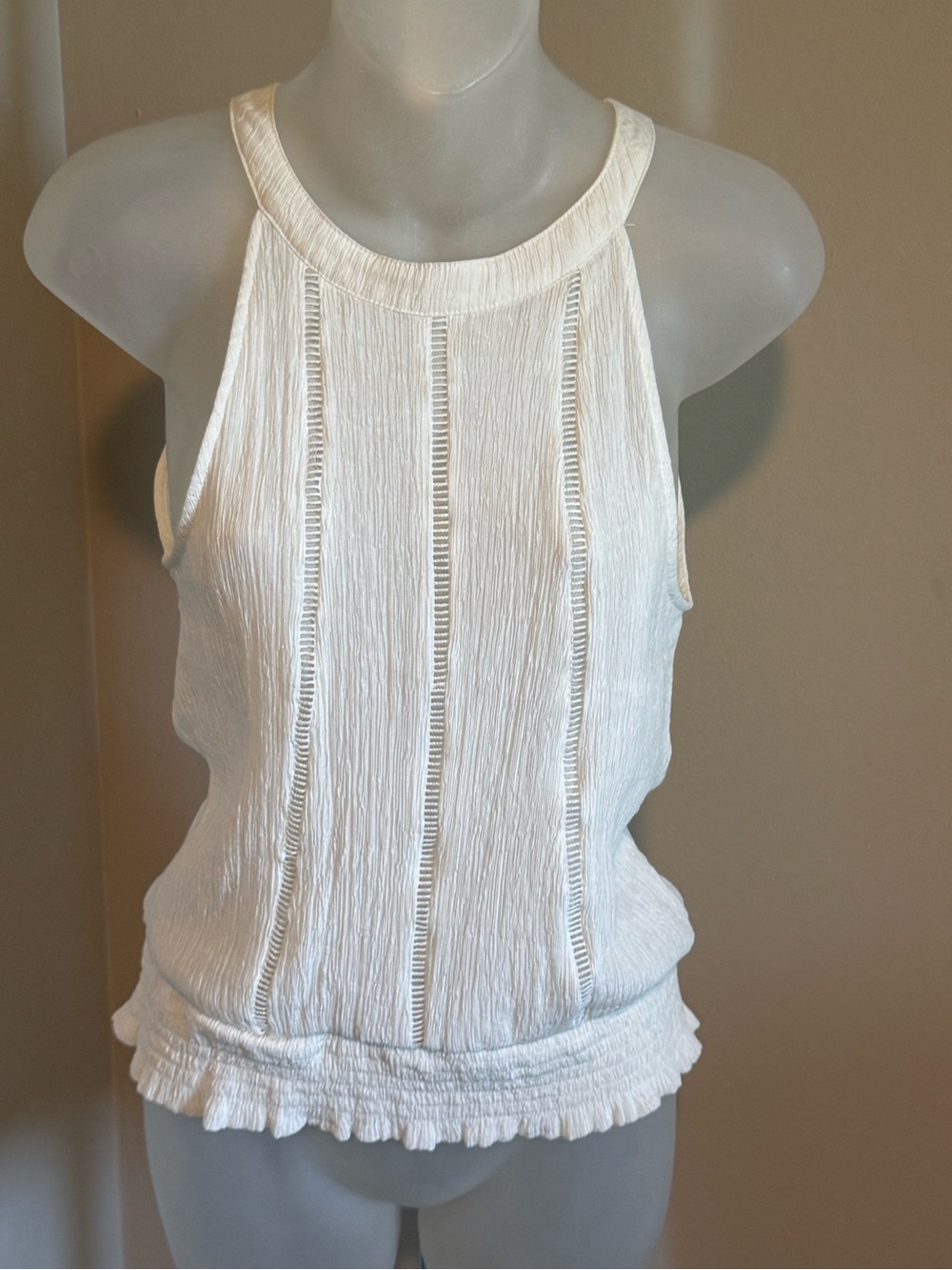 Lush White Textured Halter Tank with Ladder Trim